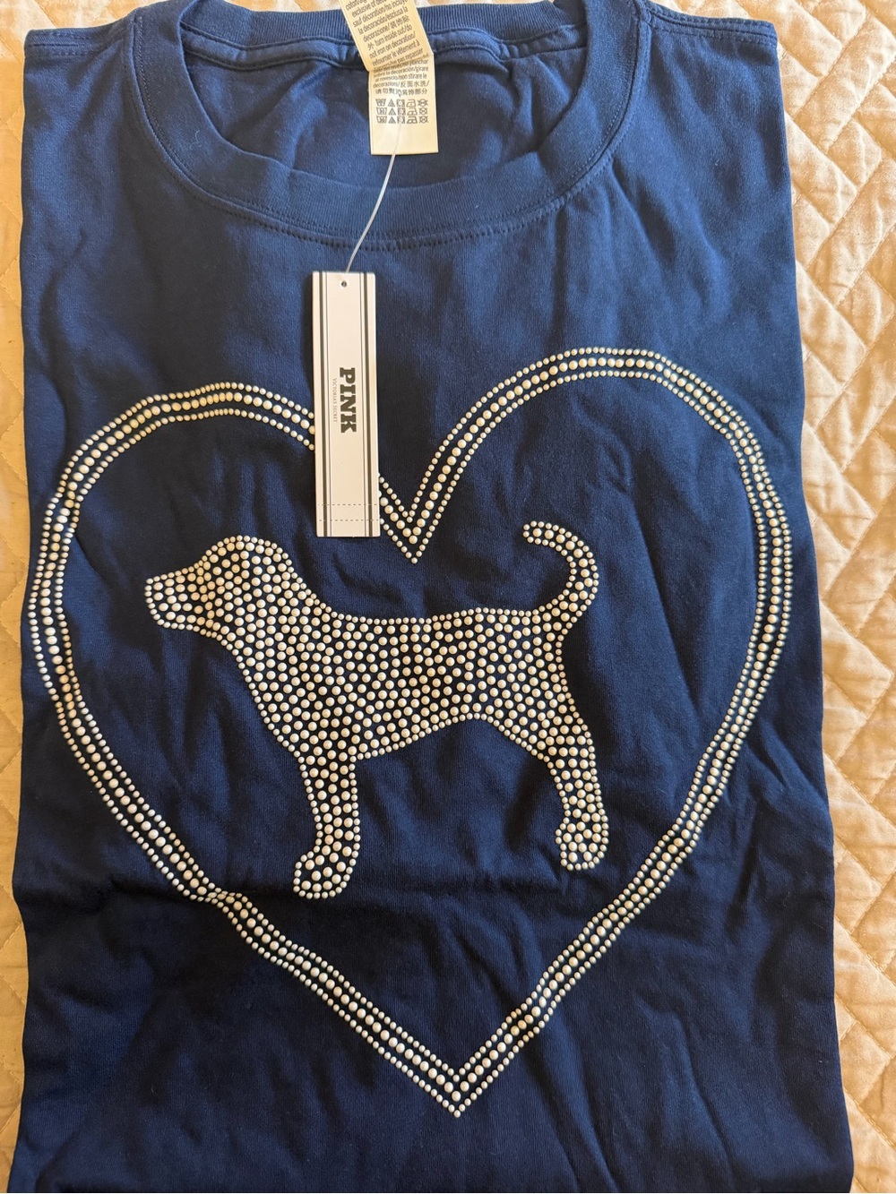 PINK Dog Pearl Heart Navy Tee - Women's XL - New!
